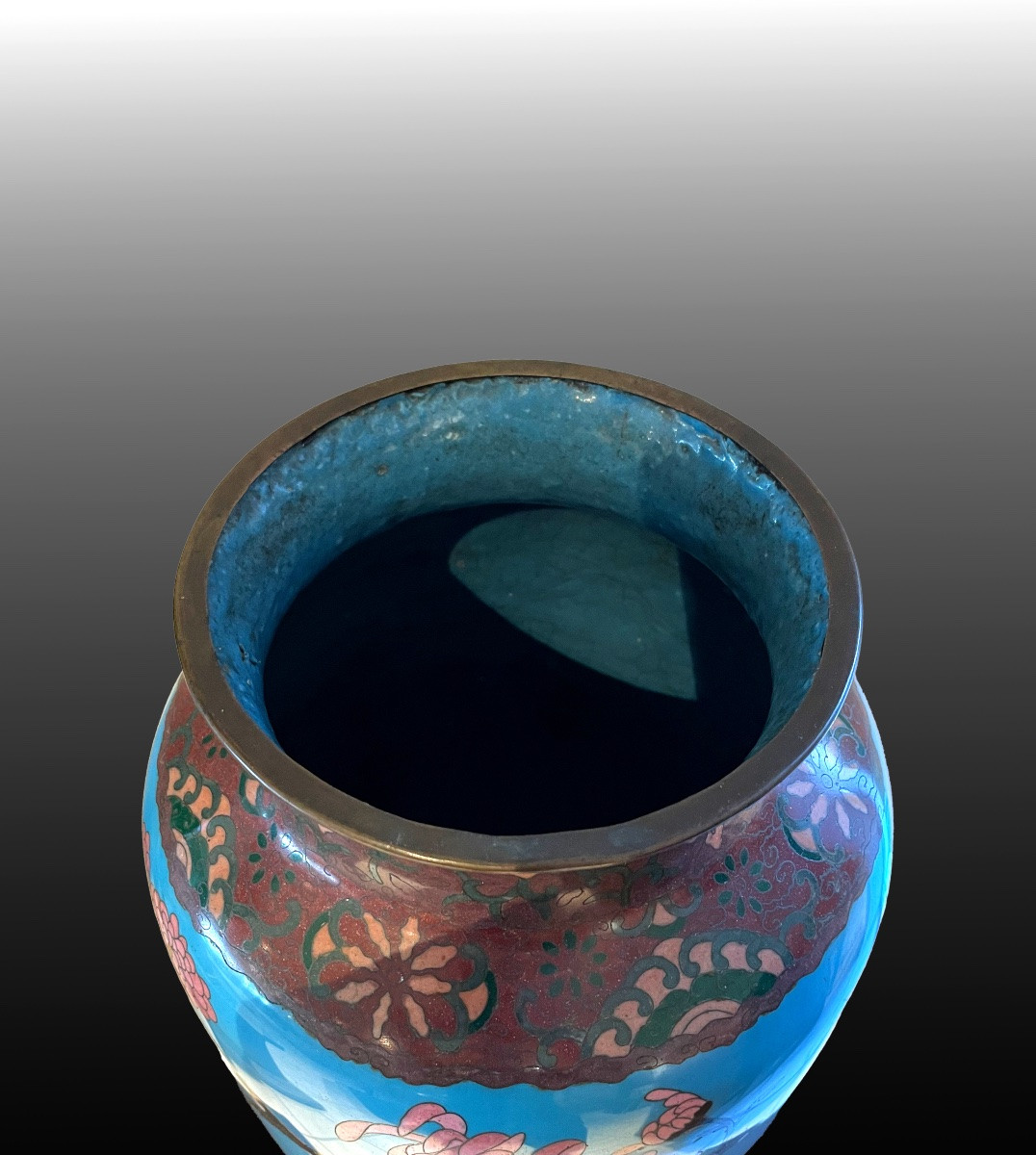 Large Antique Japanese Meiji Cloisonné Enamel Vase -photo-1