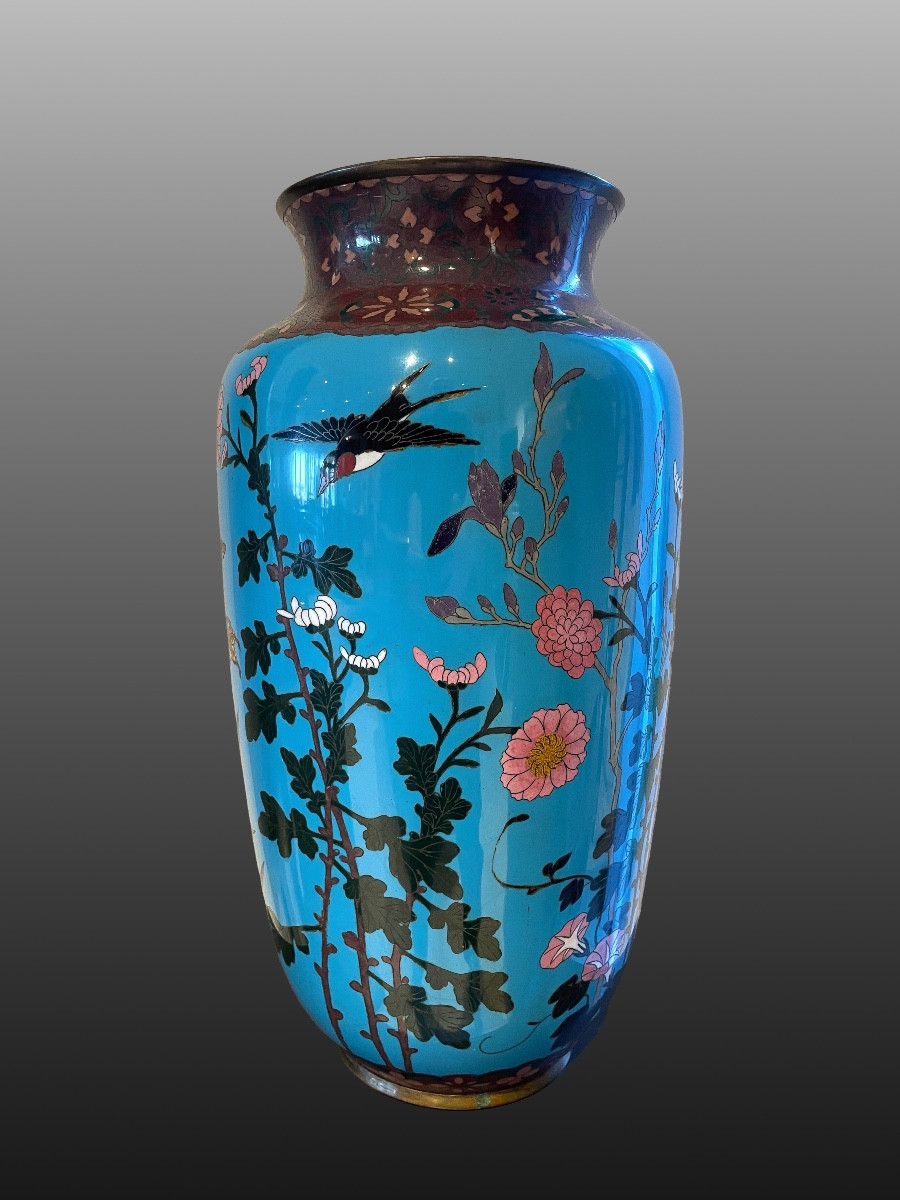 Large Antique Japanese Meiji Cloisonné Enamel Vase 