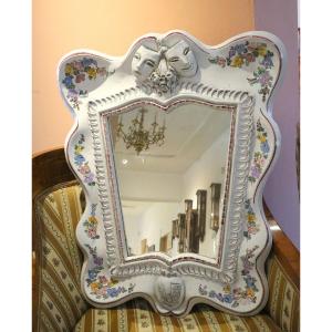 Art Nouveau Mirror, Painted Ceramic