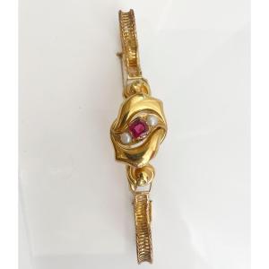 18th Century Biedermeier Bracelet With Two Pearls And Emeralds