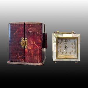 Art Nouveau Alarm Clock With Mother-of-pearl And Case
