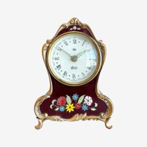 Réveil en plastique avec décor floral Allemagne de l'Ouest 