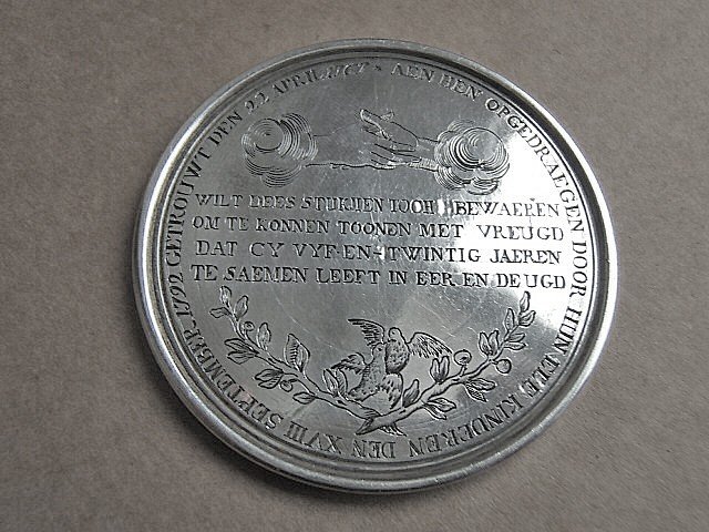 Large Dutch Silver Wedding Medal, 18th Century-photo-3