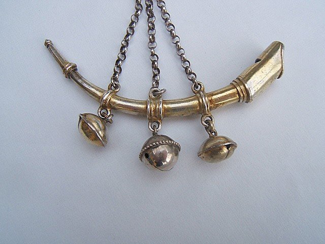 Rare Baby Rattle With Whistle In Sterling Silver, 18th Century-photo-4
