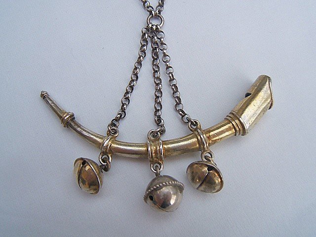 Rare Baby Rattle With Whistle In Sterling Silver, 18th Century