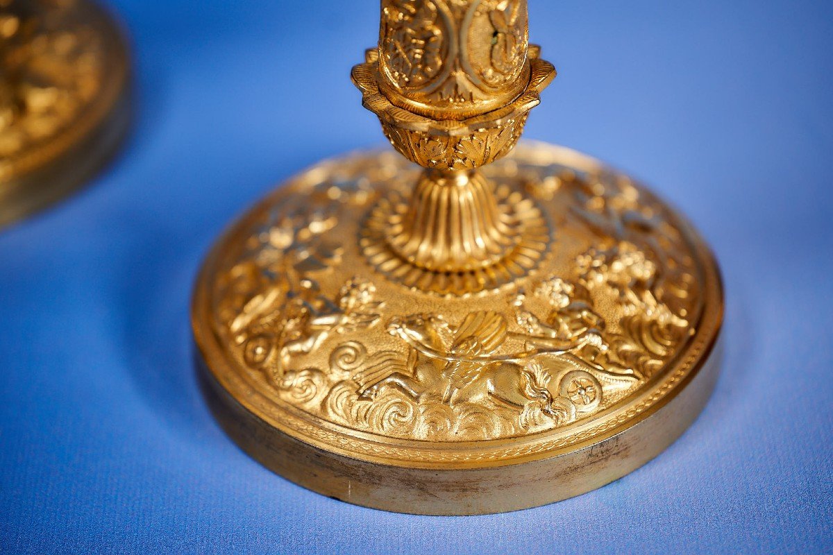 Pair Of Fantastic Empire Candlesticks In Gilt Bronze, Paris Circa 1800-photo-3