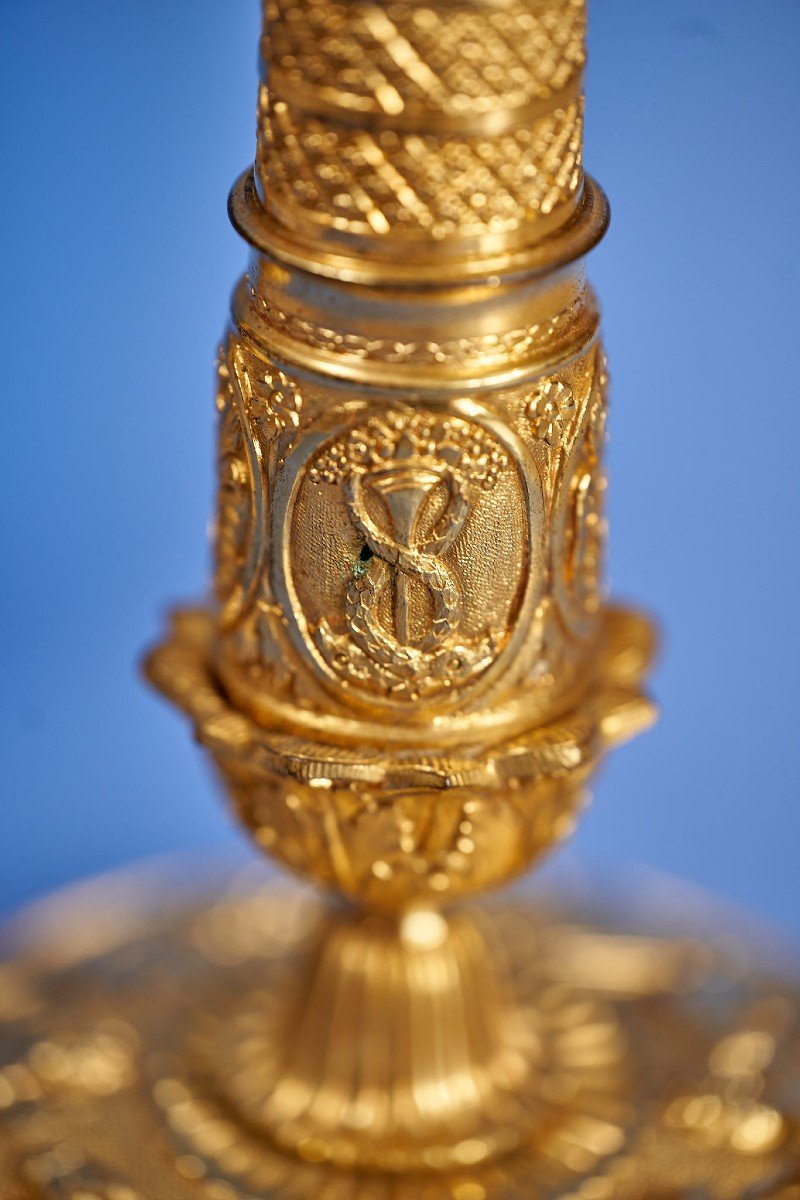Pair Of Fantastic Empire Candlesticks In Gilt Bronze, Paris Circa 1800-photo-4