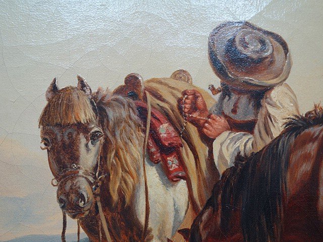 Country Travelers Resting. Oil On Canvas. Signed Van De Venne, Dated 1861.-photo-2