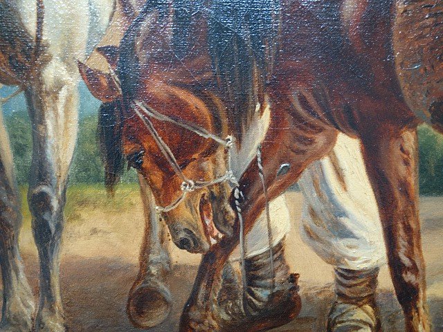 Country Travelers Resting. Oil On Canvas. Signed Van De Venne, Dated 1861.-photo-3