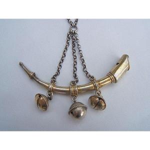 Rare Baby Rattle With Whistle In Sterling Silver, 18th Century