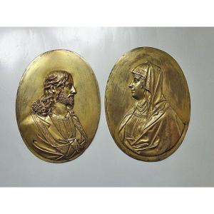 Paire De Grandes Plaques En Bronze Baroque Doré, France Vers 1700