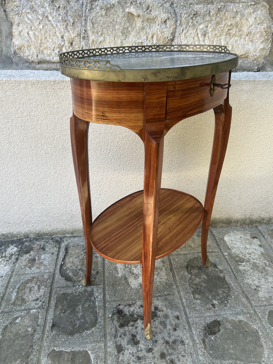 Oval Drum Table In Rosewood Veneer - 18th-century Transition Period-photo-3
