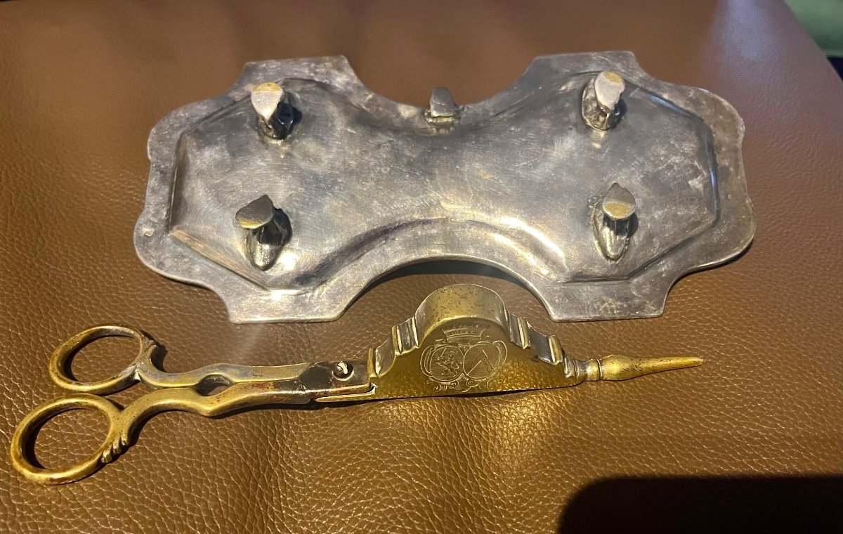 Rare Paire De Mouchettes En Bronze Armoiries Epoque XVIII Siecle Au C Couronné-photo-4
