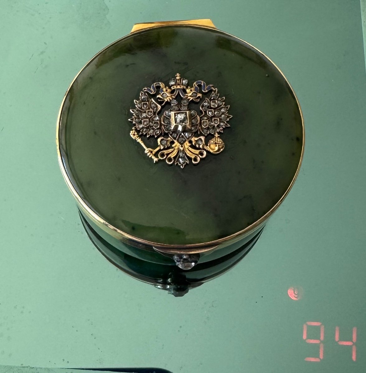  Qualité Museale Boite Or 18 Carats Nephrite Diamants   Qualité Epoque Debut XX S Dlg Fabergé-photo-2