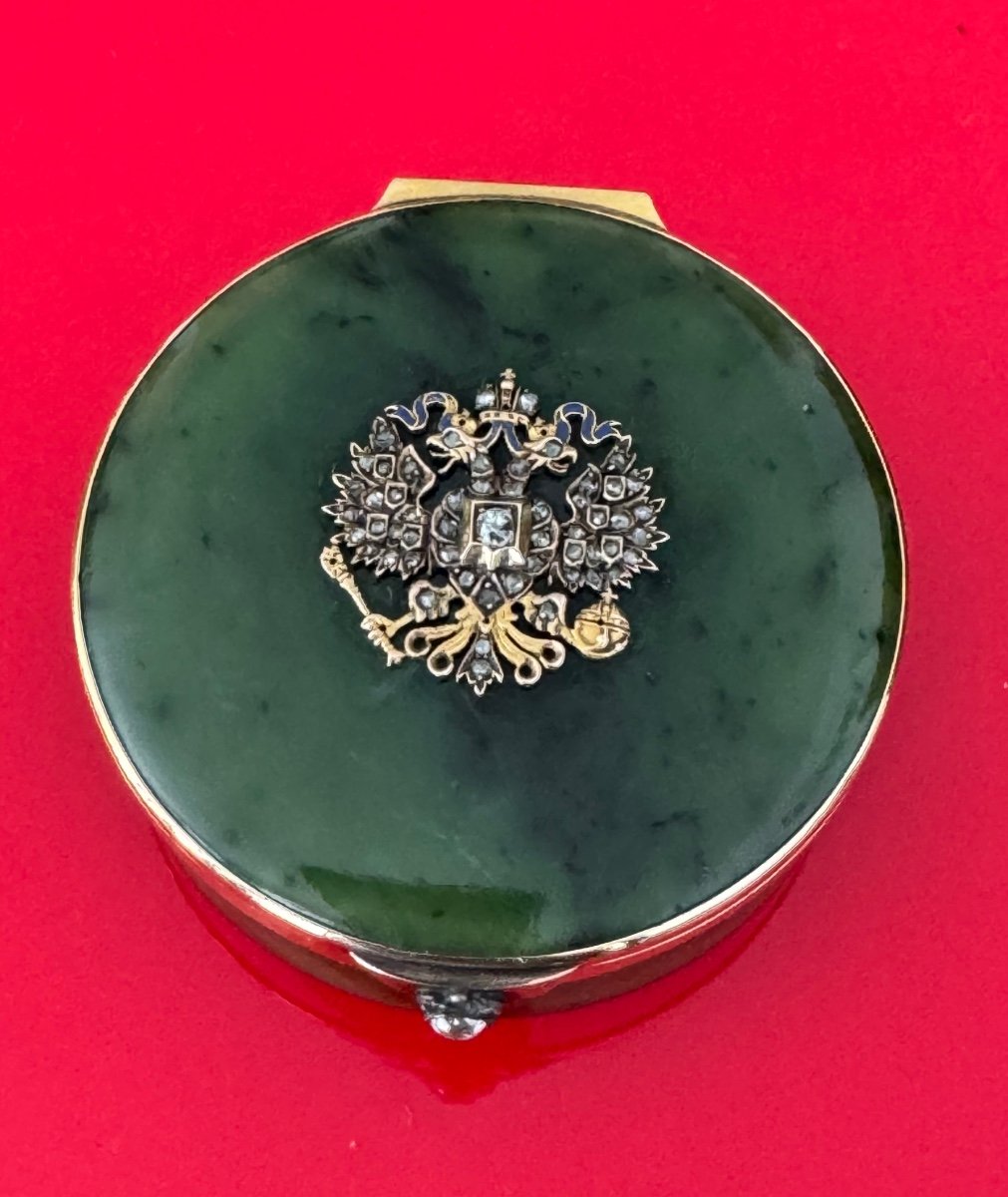  Qualité Museale Boite Or 18 Carats Nephrite Diamants   Qualité Epoque Debut XX S Dlg Fabergé-photo-3