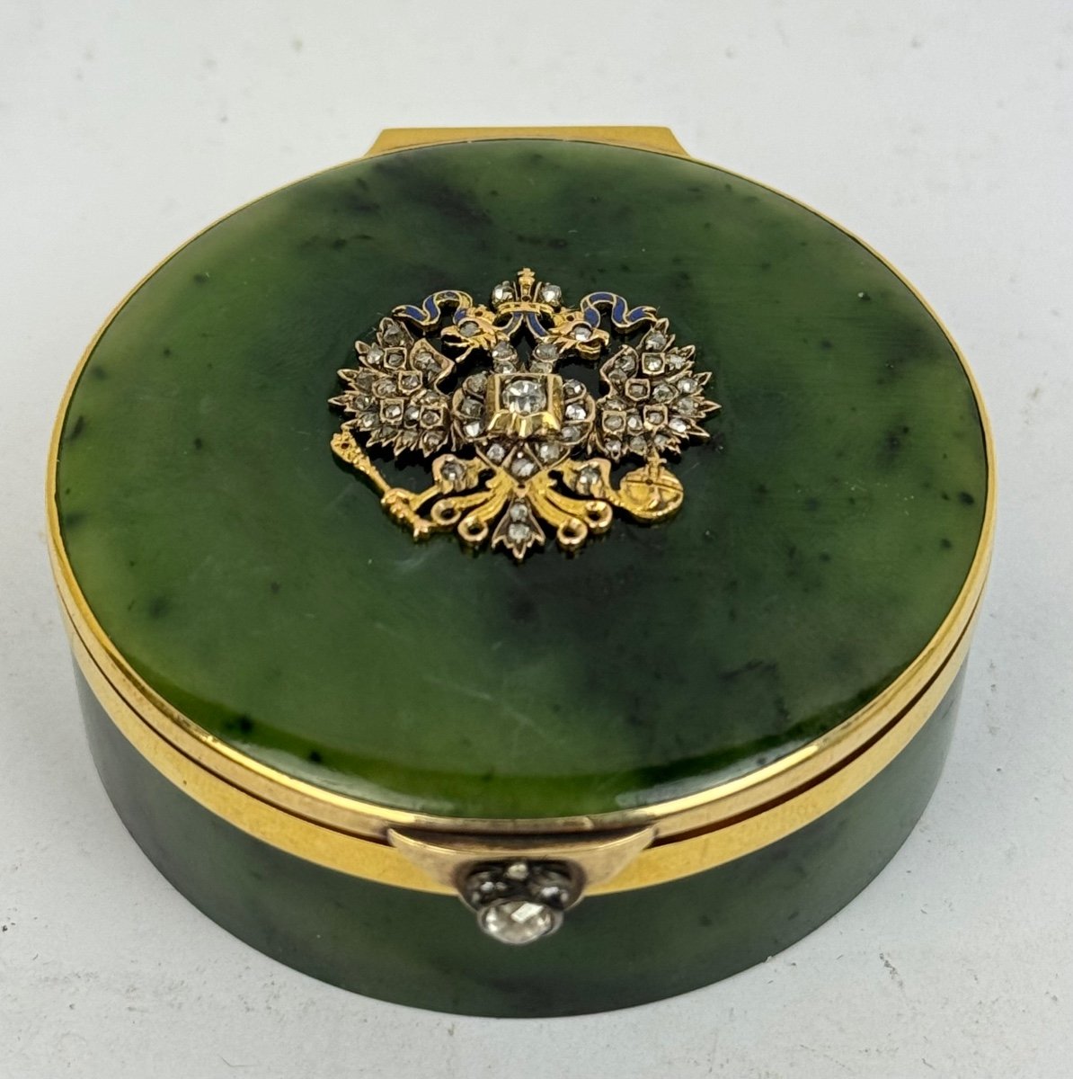  Qualité Museale Boite Or 18 Carats Nephrite Diamants   Qualité Epoque Debut XX S Dlg Fabergé