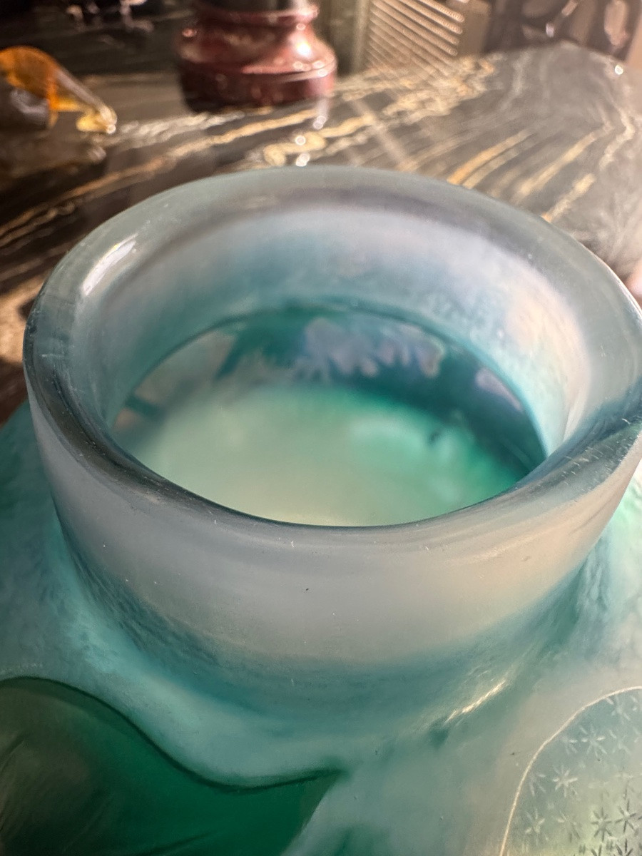  Daum Triple Layer Dandelion Vase Blown Molded Hammered Museum Quality-photo-1