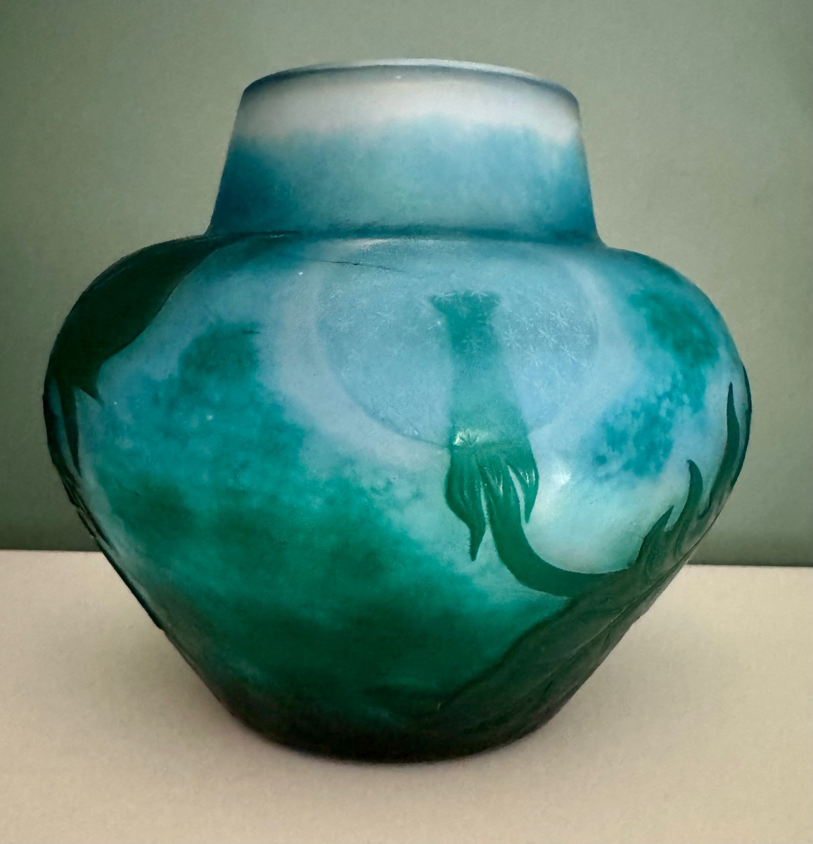  Daum Triple Layer Dandelion Vase Blown Molded Hammered Museum Quality-photo-3
