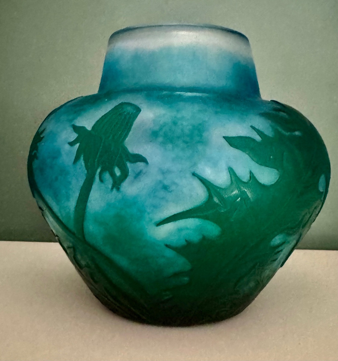  Daum Triple Layer Dandelion Vase Blown Molded Hammered Museum Quality-photo-4