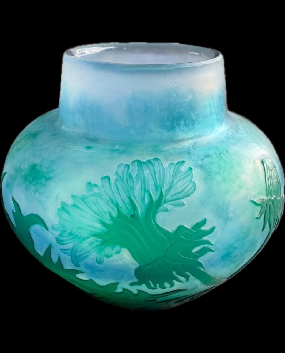  Daum Triple Layer Dandelion Vase Blown Molded Hammered Museum Quality