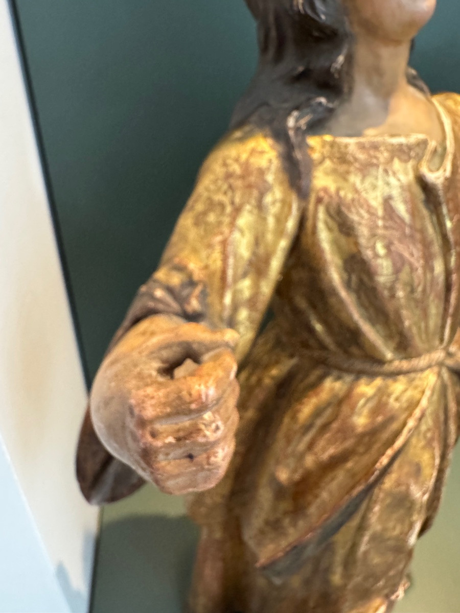 Pair Of Statues In Gilt Wood And Polychromy, Italy, Naples, Early 18th Century, Glass Eyes -photo-2