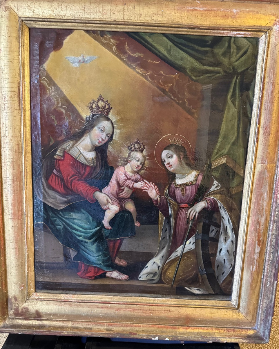 TABLEAU RELIGIEUX EPOQUE  DEBUT  XVIII SIECLE  ( ITALIE ?) HUILE SUR TOILE ET CADRE  D'ORIGINE-photo-3
