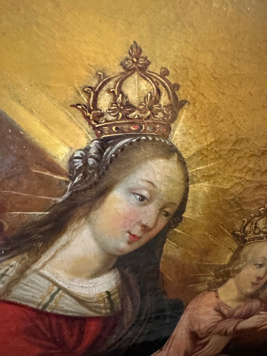 TABLEAU RELIGIEUX EPOQUE  DEBUT  XVIII SIECLE  ( ITALIE ?) HUILE SUR TOILE ET CADRE  D'ORIGINE-photo-1