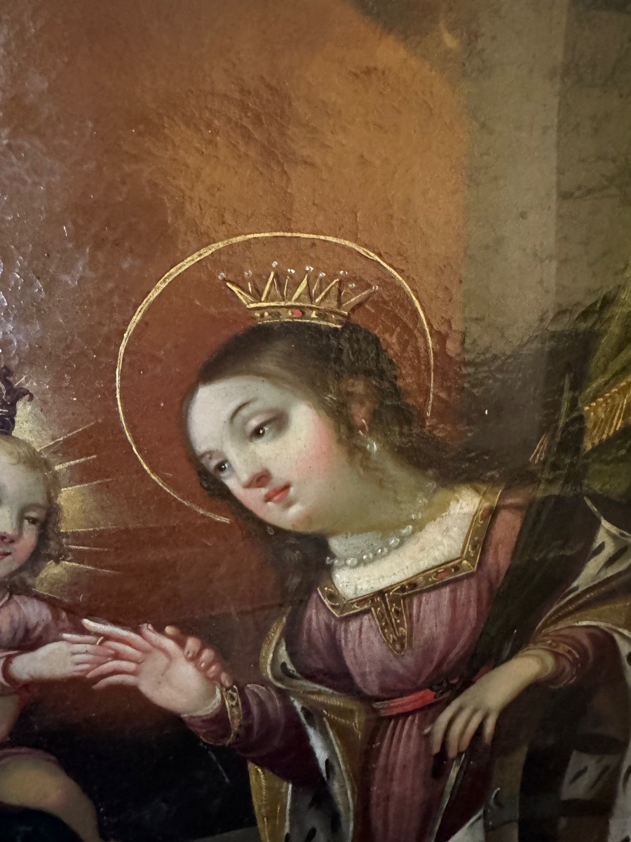 TABLEAU RELIGIEUX EPOQUE  DEBUT  XVIII SIECLE  ( ITALIE ?) HUILE SUR TOILE ET CADRE  D'ORIGINE-photo-2