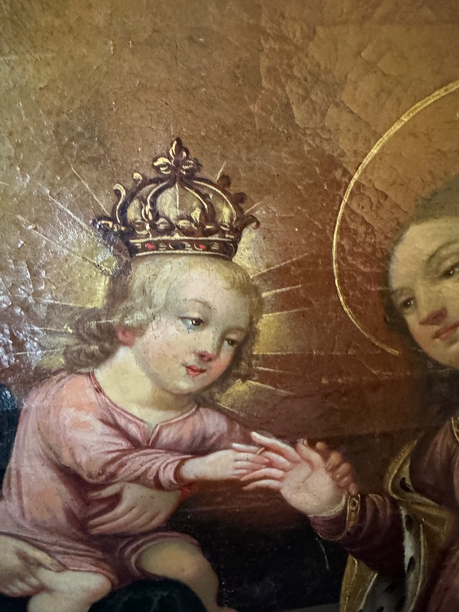TABLEAU RELIGIEUX EPOQUE  DEBUT  XVIII SIECLE  ( ITALIE ?) HUILE SUR TOILE ET CADRE  D'ORIGINE-photo-3