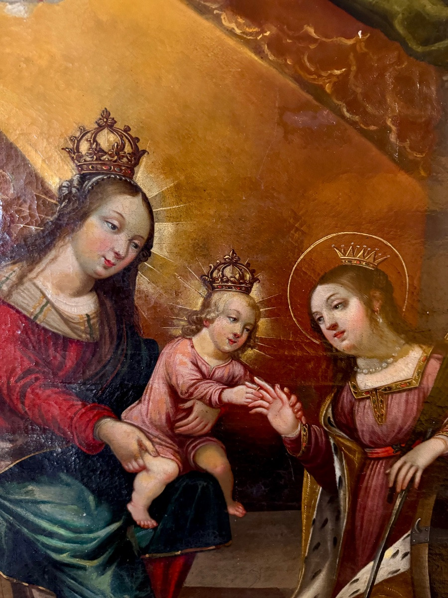 TABLEAU RELIGIEUX EPOQUE  DEBUT  XVIII SIECLE  ( ITALIE ?) HUILE SUR TOILE ET CADRE  D'ORIGINE-photo-4