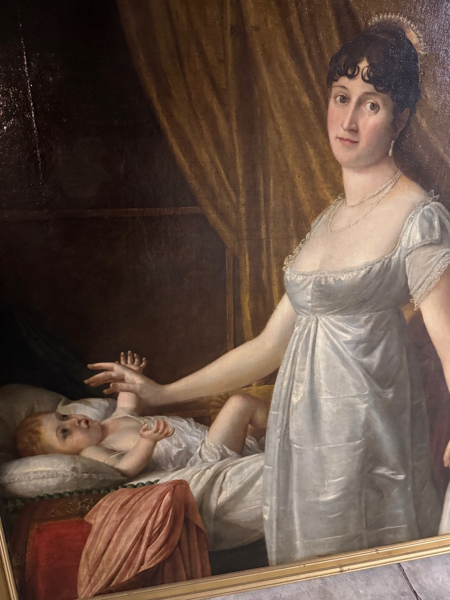  Large Portrait Painting Early 19th Century Empire Period (oil On Canvas) 1m 33 By 1m 28-photo-1