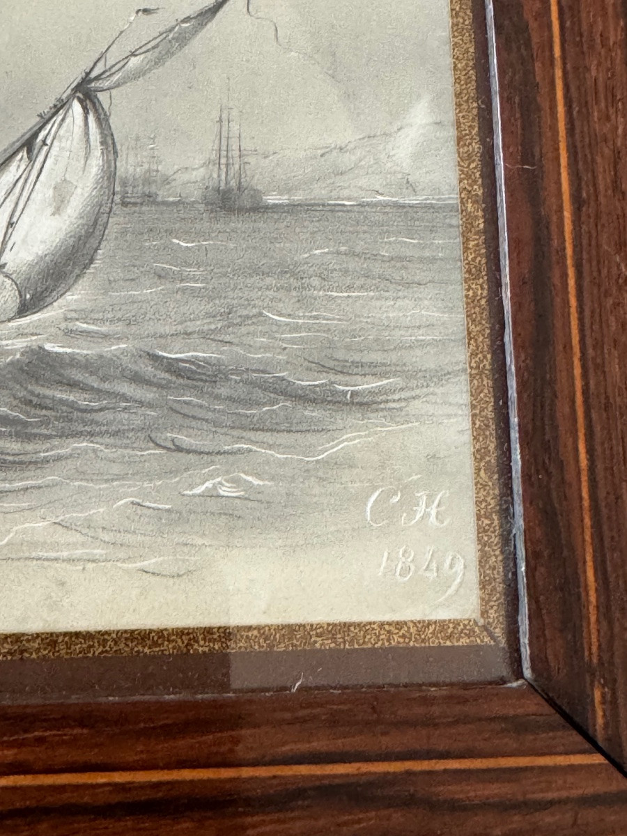 Small Drawing Of Marseille Chateau d'If Dated 1849 Monogram Ch (to Discover) 19th Century-photo-2