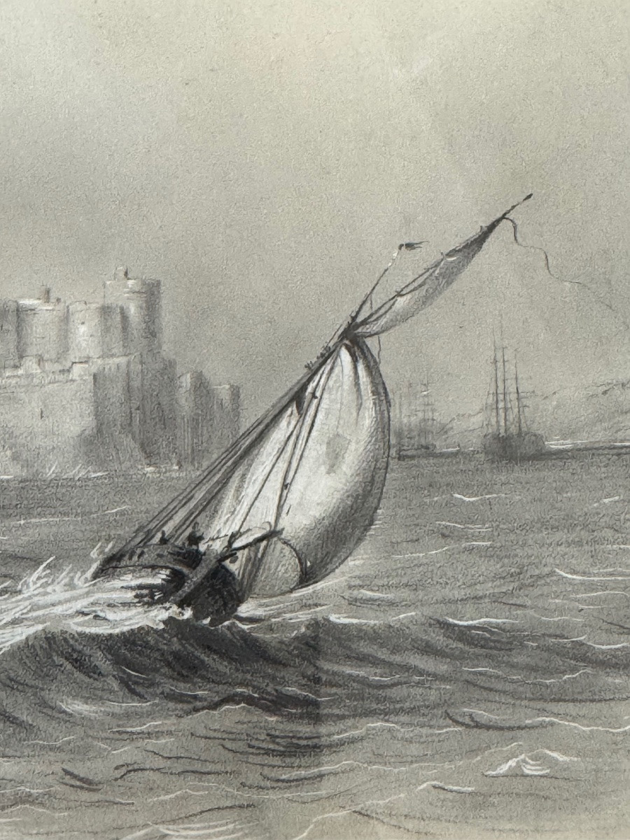 Small Drawing Of Marseille Chateau d'If Dated 1849 Monogram Ch (to Discover) 19th Century-photo-3