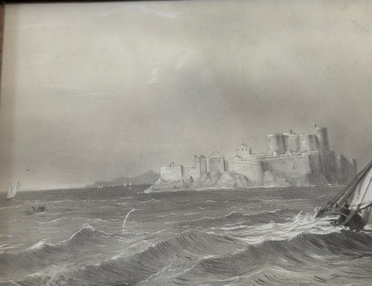Small Drawing Of Marseille Chateau d'If Dated 1849 Monogram Ch (to Discover) 19th Century-photo-4