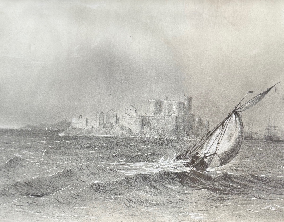 Small Drawing Of Marseille Chateau d'If Dated 1849 Monogram Ch (to Discover) 19th Century-photo-5