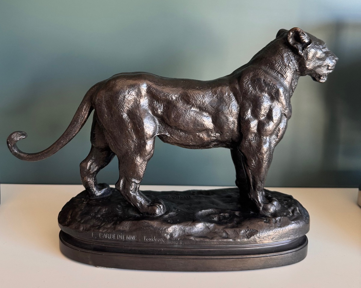 BARYE BRONZE LIONNE DU SENEGAL FONDEUR BARBEDIENNE -photo-7