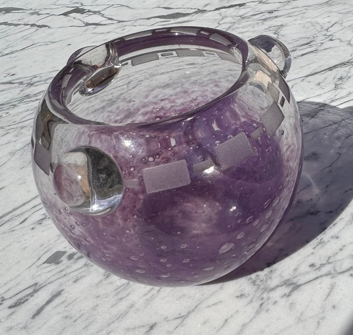 Charles Schneider For French Glass . Art Deco Vase Engraved Glass And Cabochons-photo-5