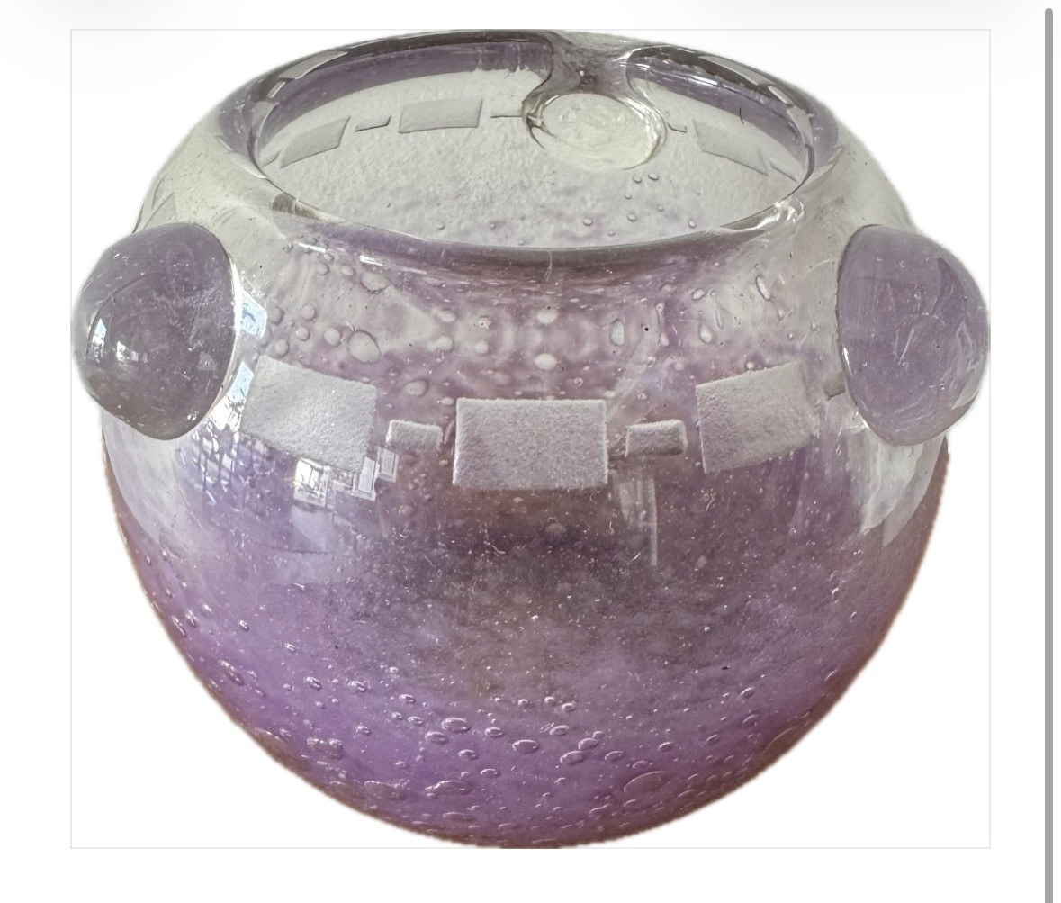 Charles Schneider For French Glass . Art Deco Vase Engraved Glass And Cabochons