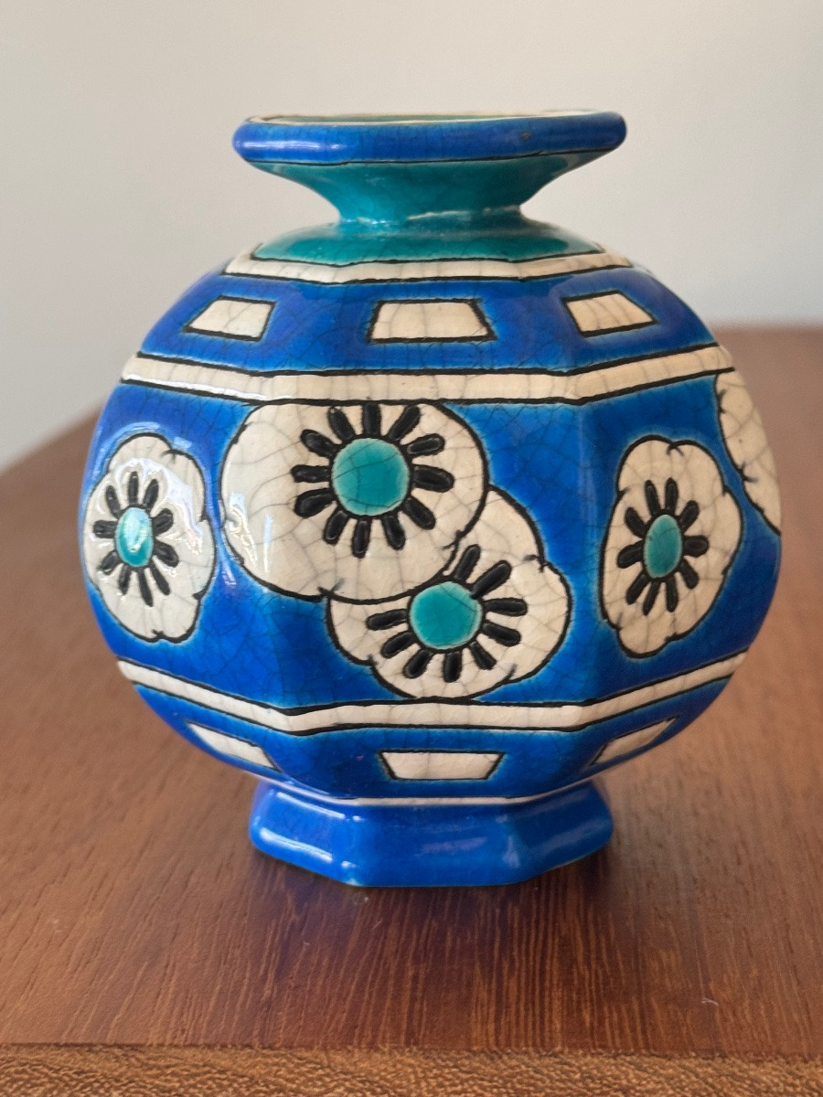 Longwy: Small Art Deco Vase In Longwy Enamel 10.5 Cm-photo-1