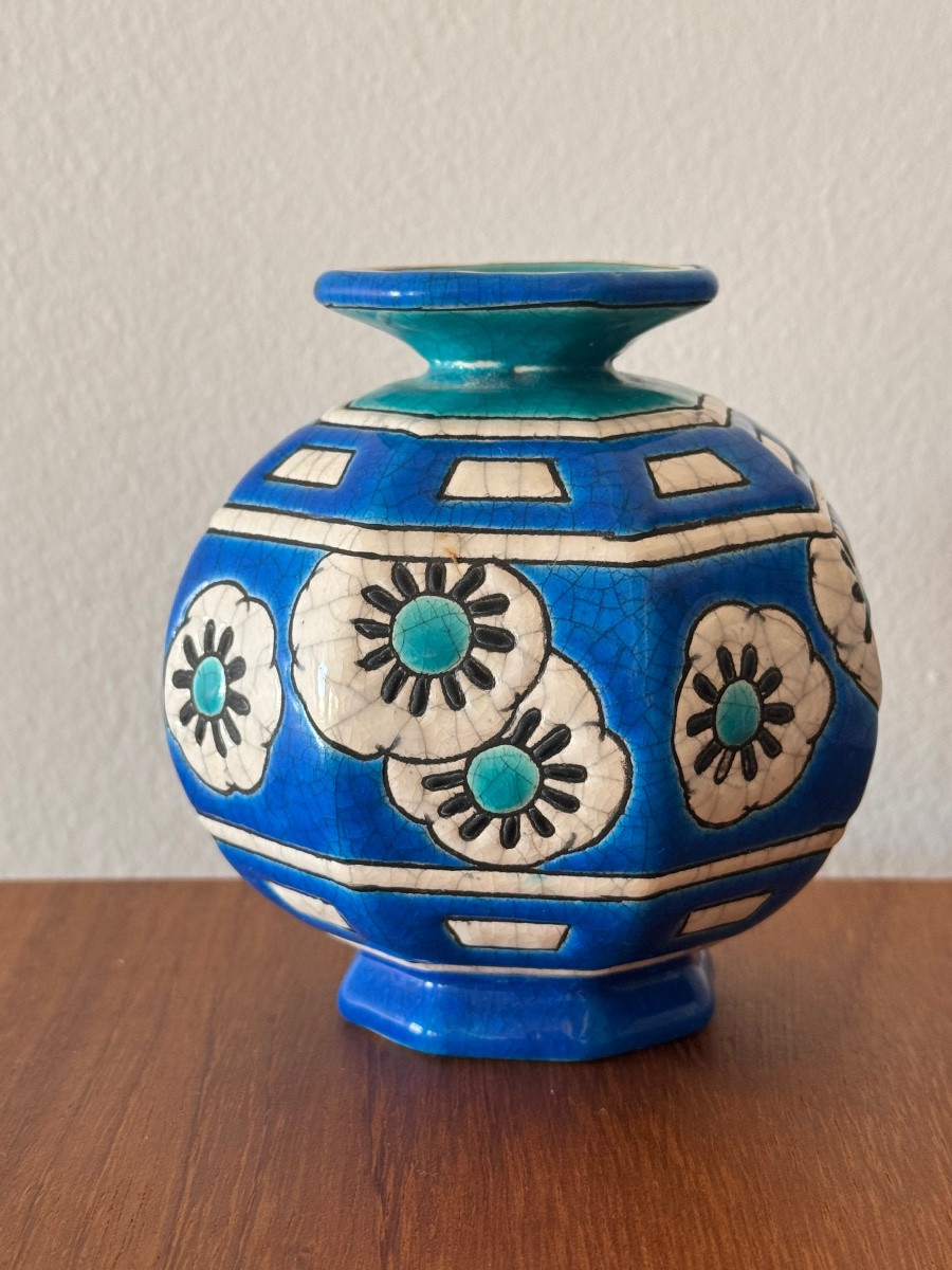 Longwy: Small Art Deco Vase In Longwy Enamel 10.5 Cm-photo-5