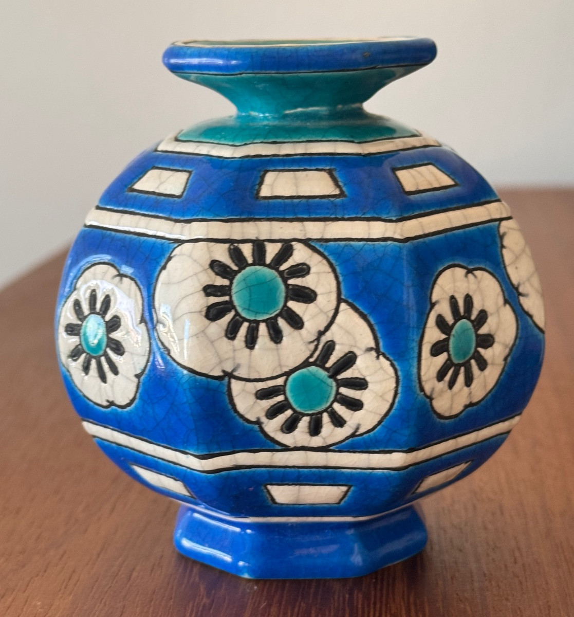 Longwy: Small Art Deco Vase In Longwy Enamel 10.5 Cm