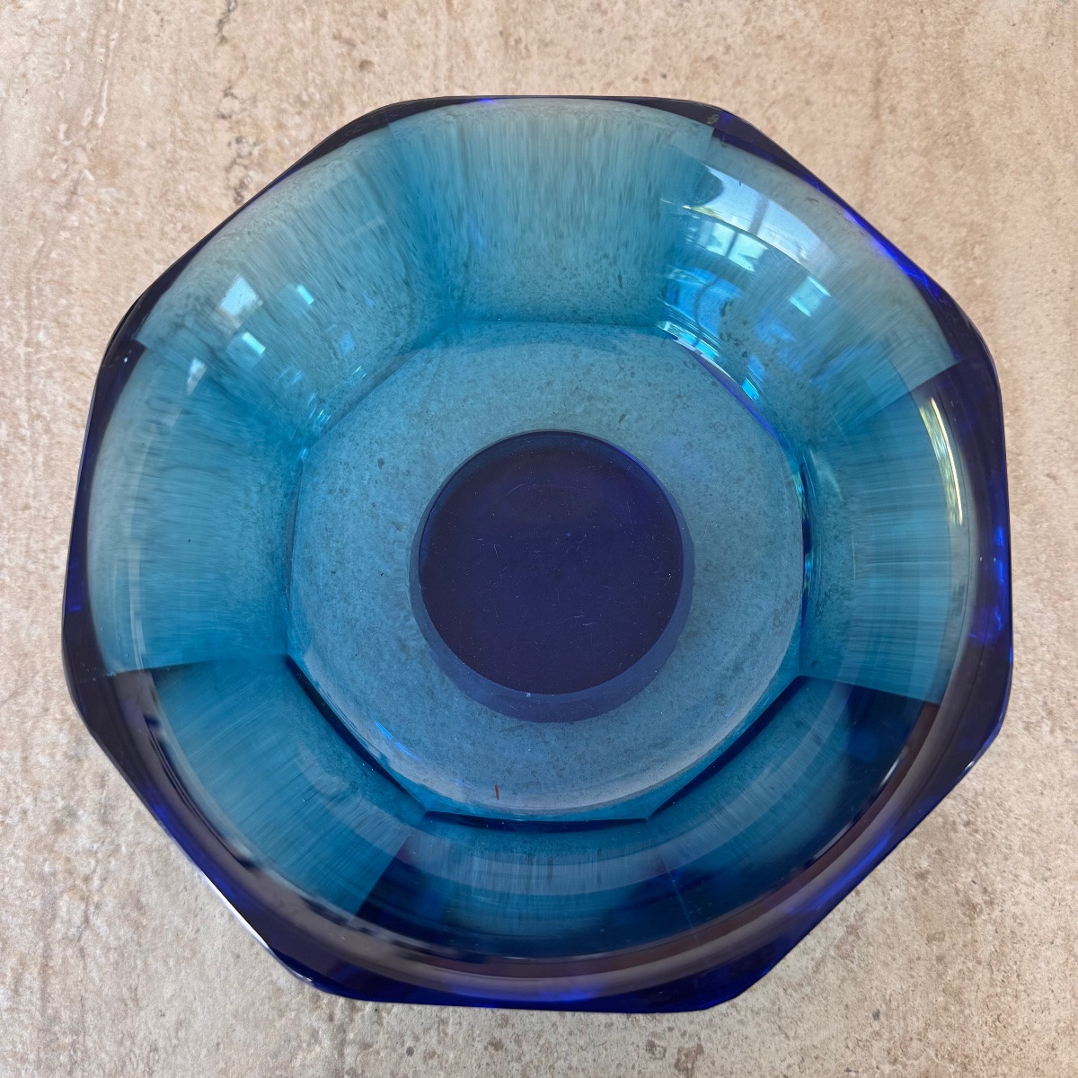 DAUM NANCY :  COUPE DAUM OCTOGONALE SUR PIED DOUCHE ROND  RARE BLEU  INTENSE  EPOQUE ART DECO-photo-6