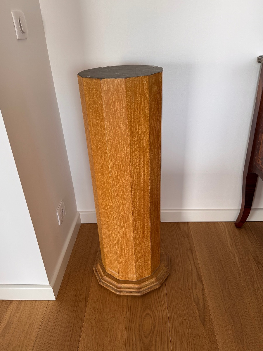Art Deco Style Blond-wood Veneered Canted Column-photo-3