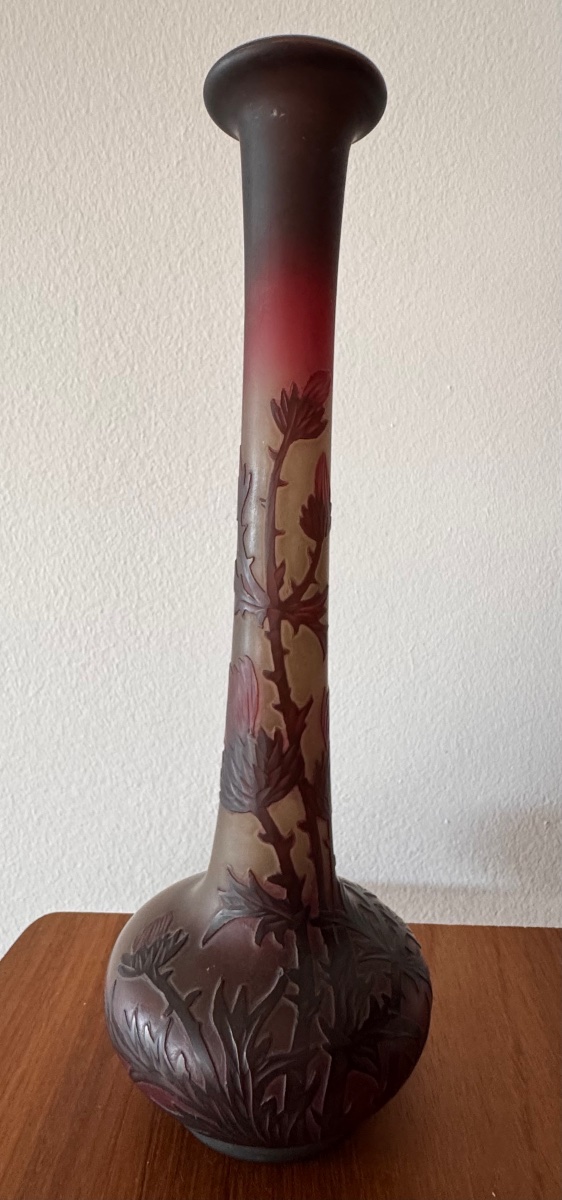 CHARLES VESSIERE  VASE ART NOUVEAU  EN PATE DE VERRE DEGAGÉ À L'ACIDE 30 CM DEBUT XX e SIECLE-photo-3