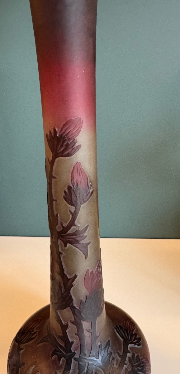 CHARLES VESSIERE  VASE ART NOUVEAU  EN PATE DE VERRE DEGAGÉ À L'ACIDE 30 CM DEBUT XX e SIECLE-photo-4