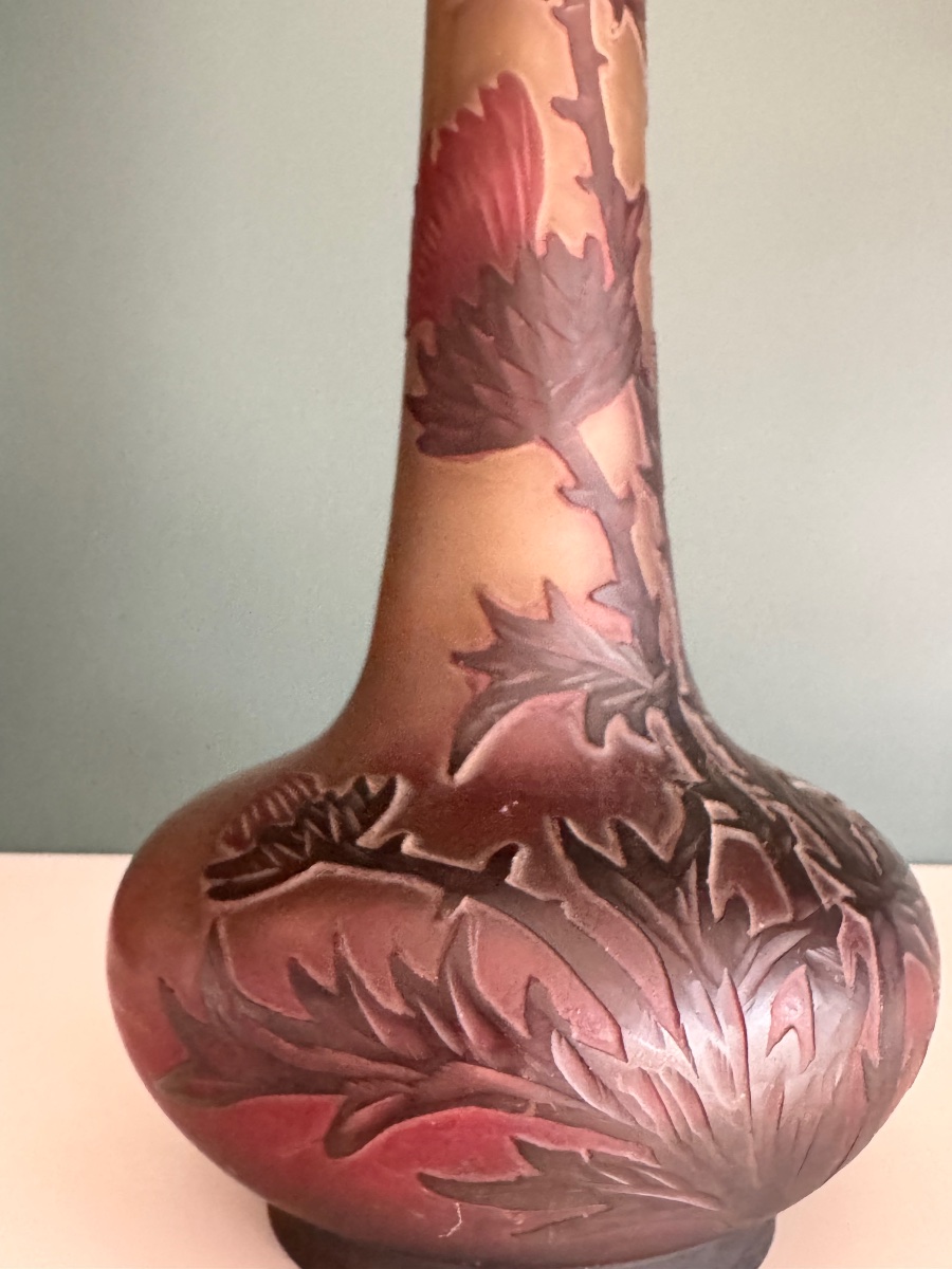 CHARLES VESSIERE  VASE ART NOUVEAU  EN PATE DE VERRE DEGAGÉ À L'ACIDE 30 CM DEBUT XX e SIECLE-photo-2