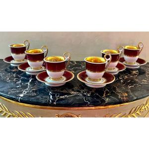 Paris Porcelain Set 6 Cups And Saucers Period First Half Of The 19th Century