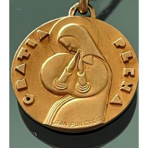 Epoque Art Deco : Jean Puiforcat : Rare  Medaille Stylisée En  Or 18  Carat 