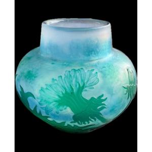  Daum Triple Layer Dandelion Vase Blown Molded Hammered Museum Quality