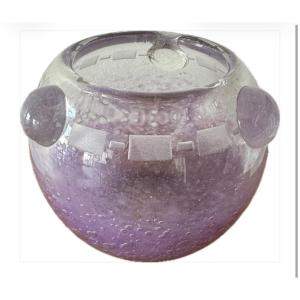 CHARLES SCHNEIDER POUR LE VERRE FRANÇAIS . VASE ART DECO VERRE GRAVÉ ET CABOCHONS 